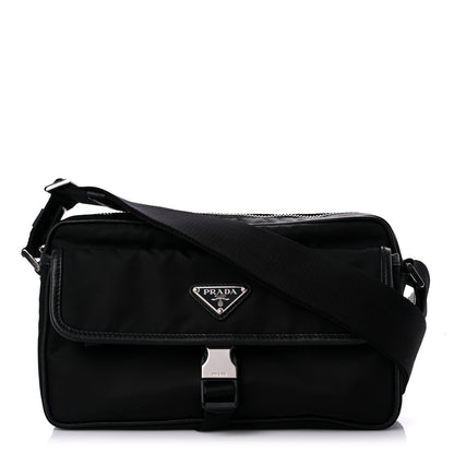 Prada Tessuto Nylon Saffiano Single Snap Buckle Messenger Flap Bag Black 1 of 11