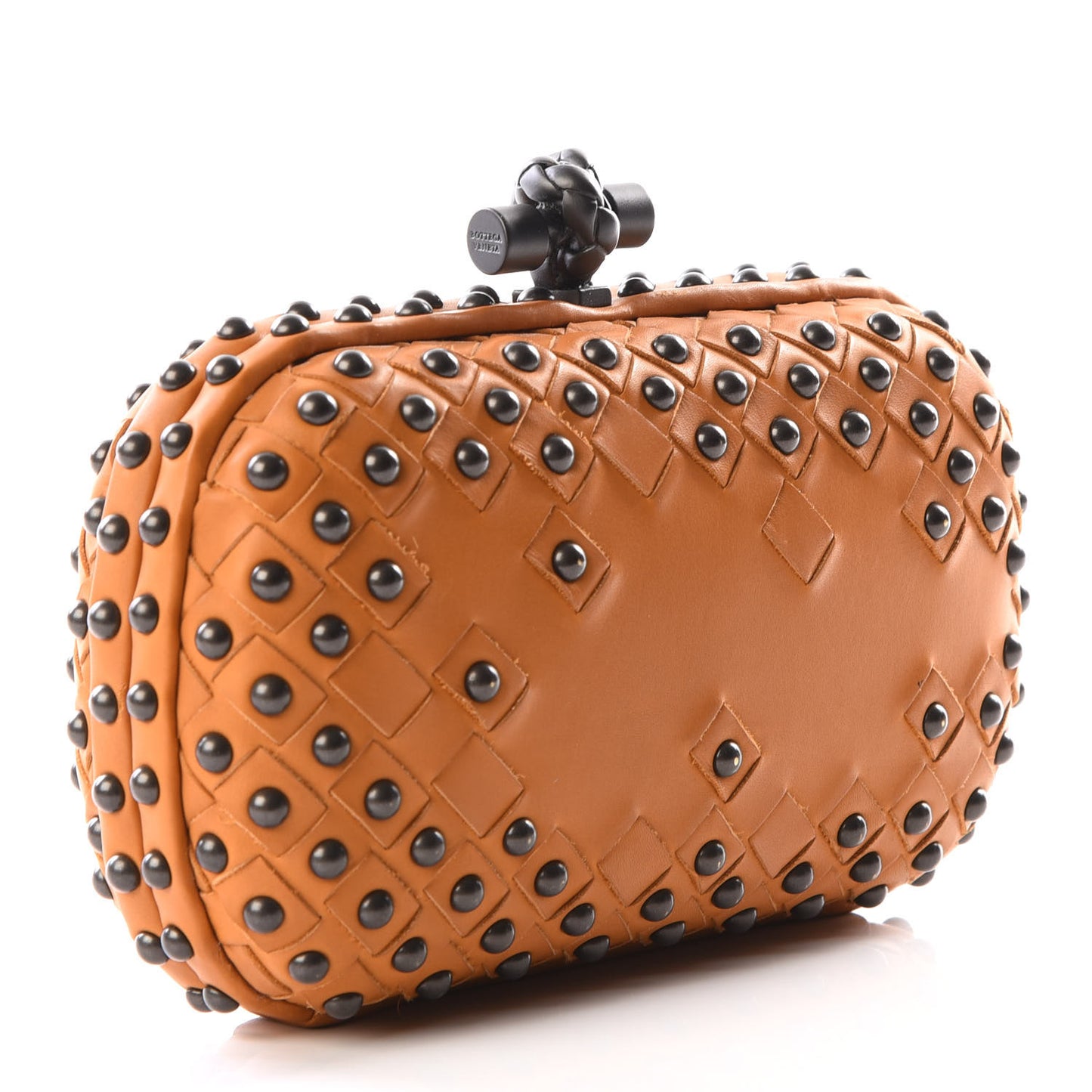 Waxy Nappa Intrecciato Knot Studded Clutch Topaz
