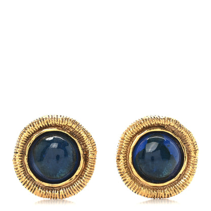 Chanel Poured Glass CC Clip On Earrings Gold Blue 1 of 4