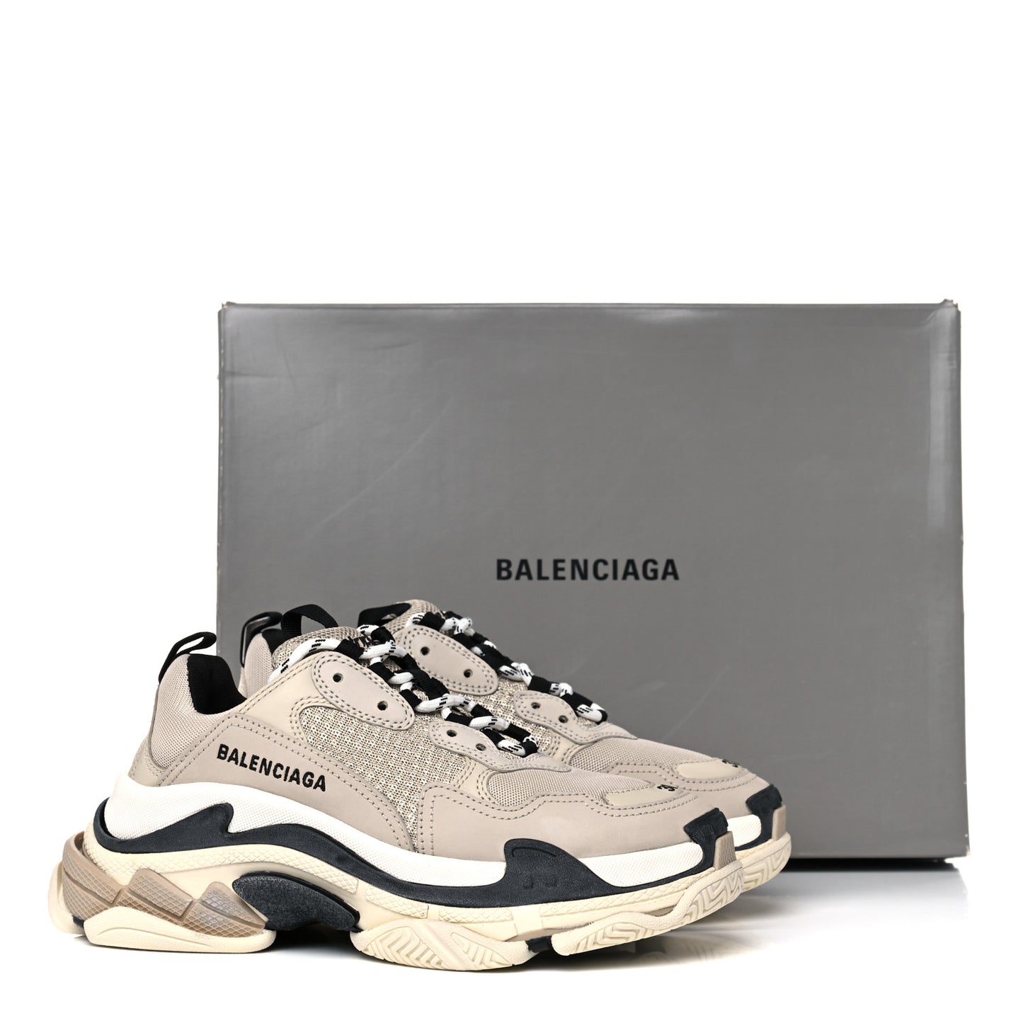Fabric Mesh Womens Triple S Sneakers 38 Beige Black