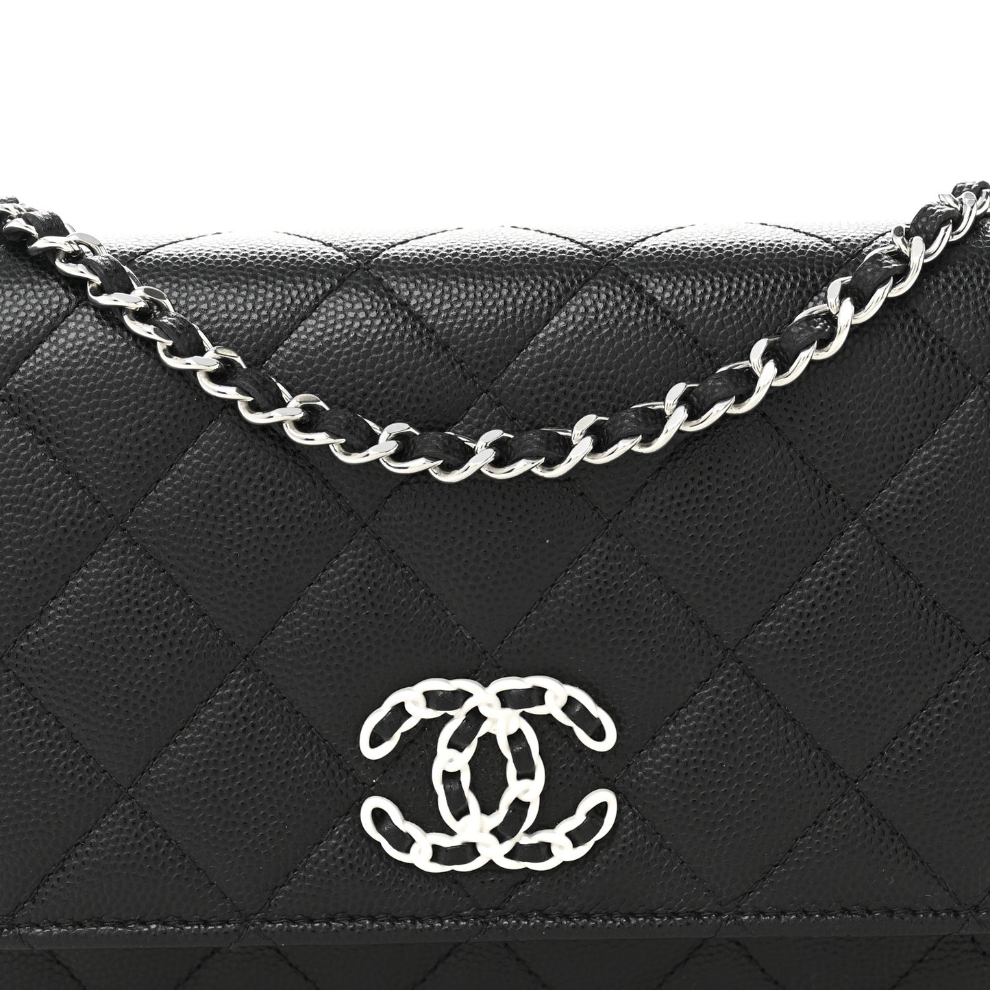 Caviar Quilted Crystal CC Wallet On Chain WOC Black