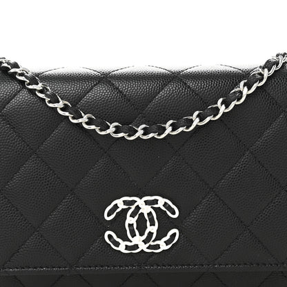 Chanel Caviar Quilted Crystal CC Wallet On Chain WOC Black 9 of 11