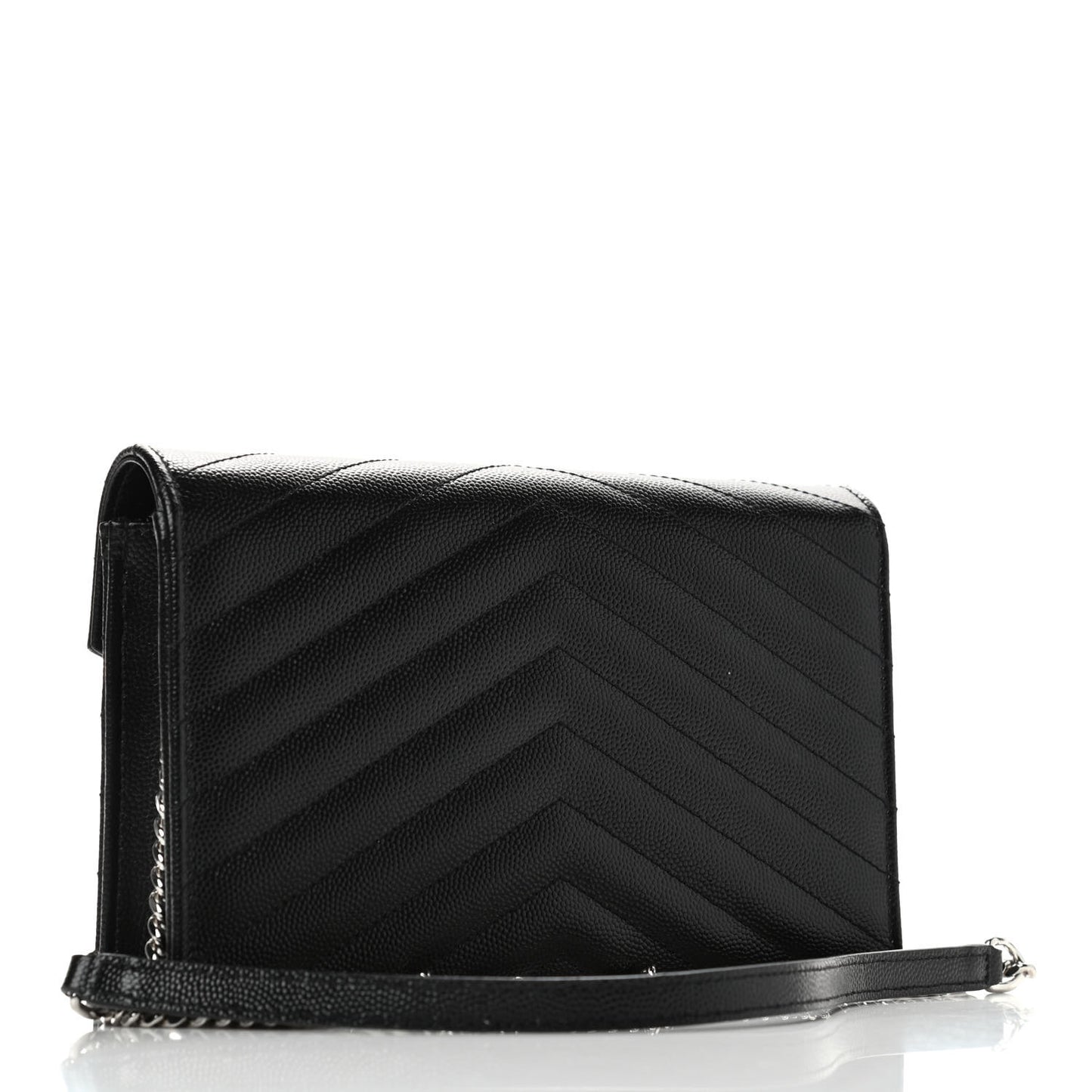Grain De Poudre Matelasse Chevron Monogram Envelope Chain Wallet Black