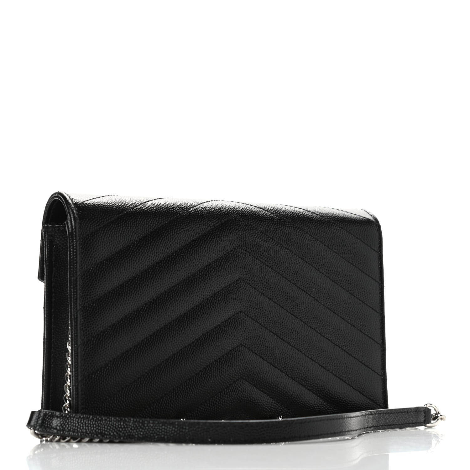 Saint Laurent Grain De Poudre Matelasse Chevron Monogram Envelope Chain Wallet Black 2 of 4