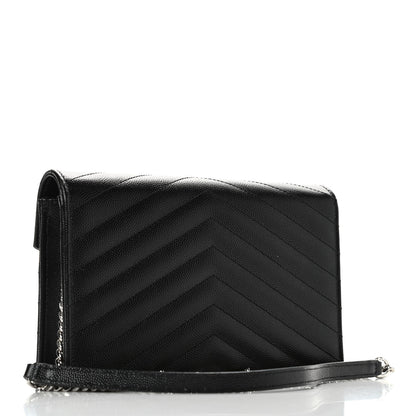 Saint Laurent Grain De Poudre Matelasse Chevron Monogram Envelope Chain Wallet Black 2 of 4