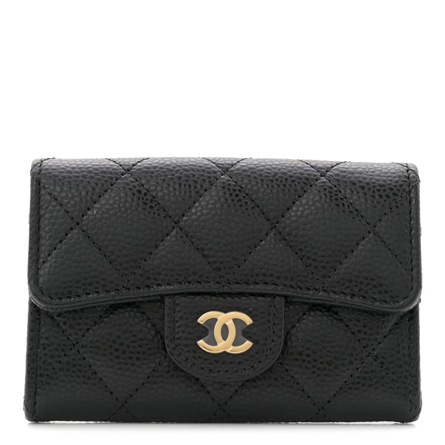 Caviar Quilted Flap Card Holder Wallet Black