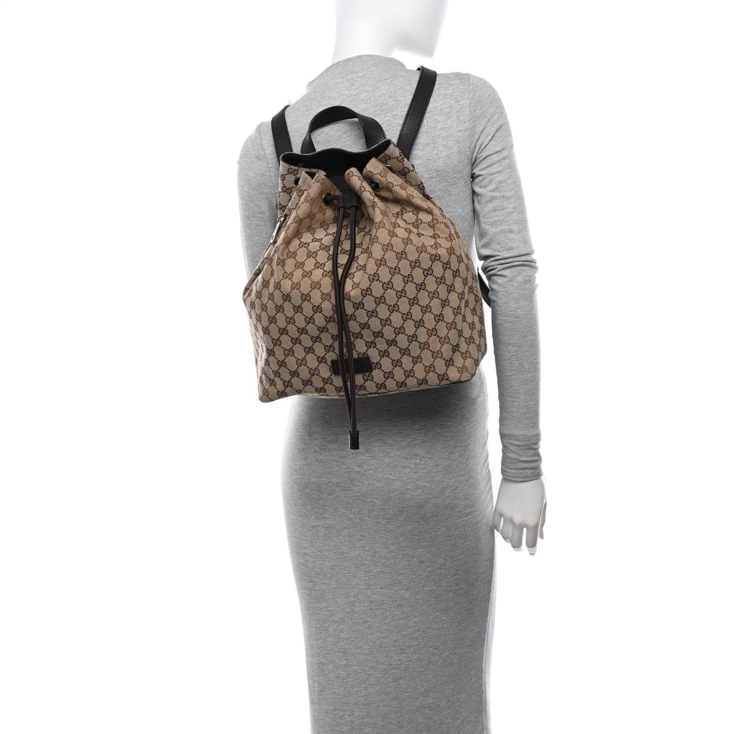 Monogram Dollar Calfskin O Drawstring Backpack Beige Ebony Testa di Moro Dark Chocolate