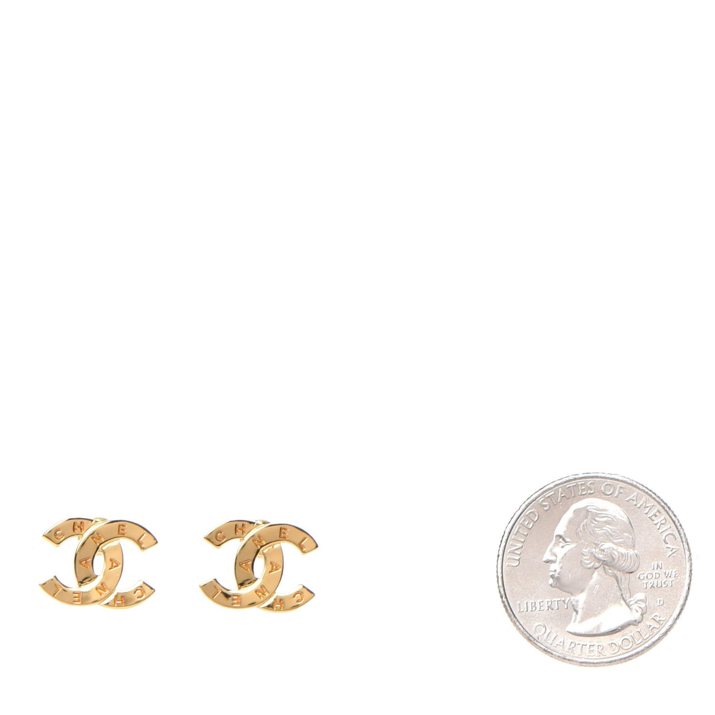 Metal CC Paris Button Stud Earrings Gold