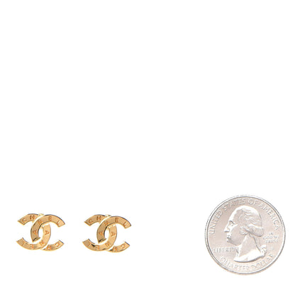 Chanel Metal CC Paris Button Stud Earrings Gold 2 of 4