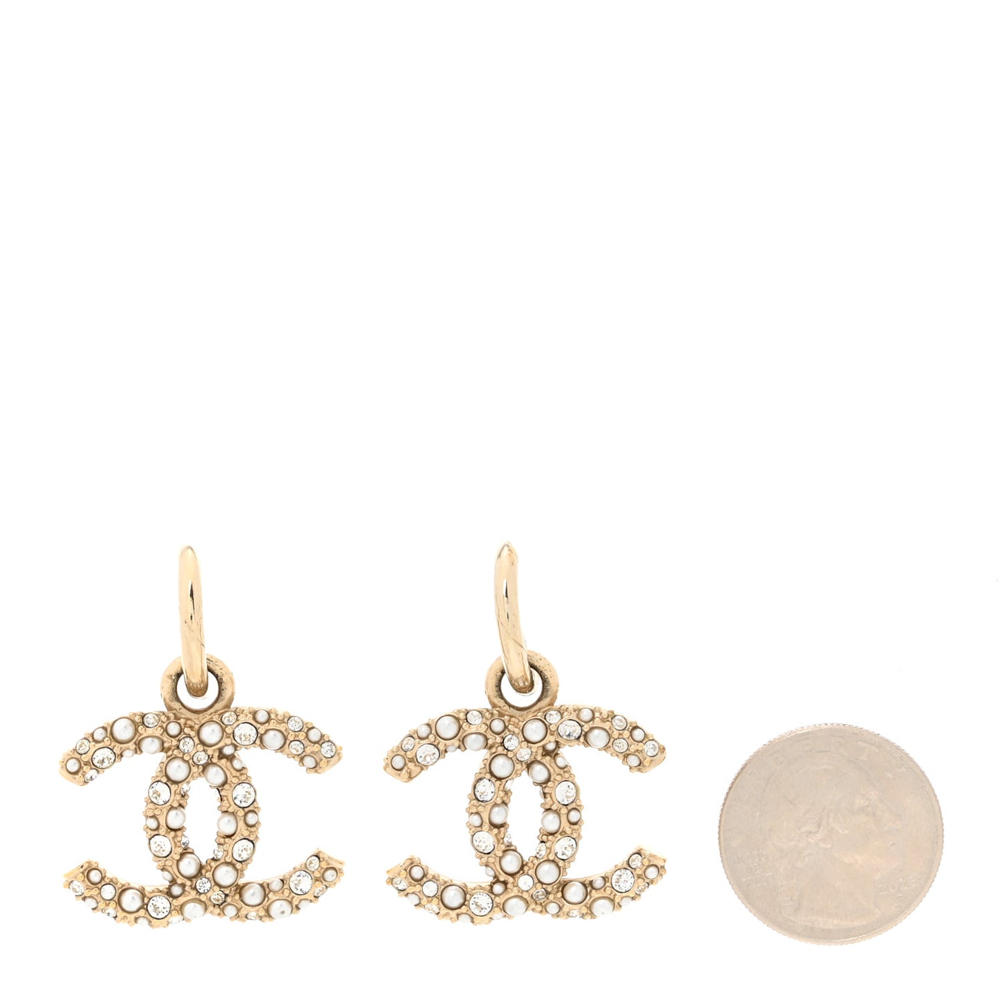 Crystal Pearls CC Drop Earrings Light Gold