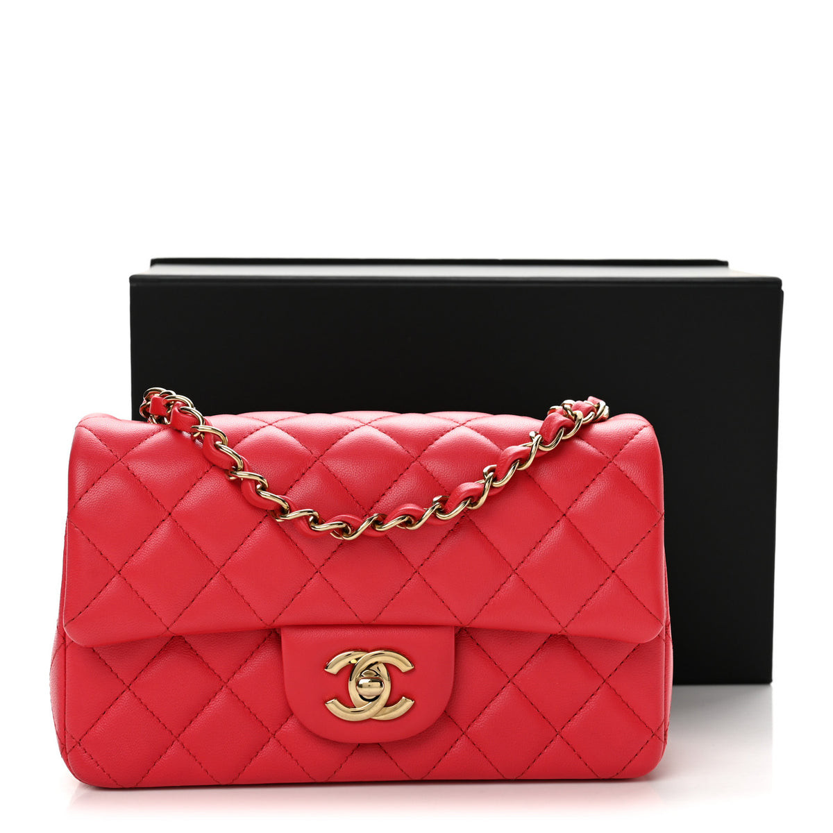 Chanel Lambskin Quilted Mini Rectangular Flap Dark Pink 13 of 13