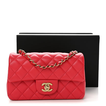 Chanel Lambskin Quilted Mini Rectangular Flap Dark Pink 13 of 13
