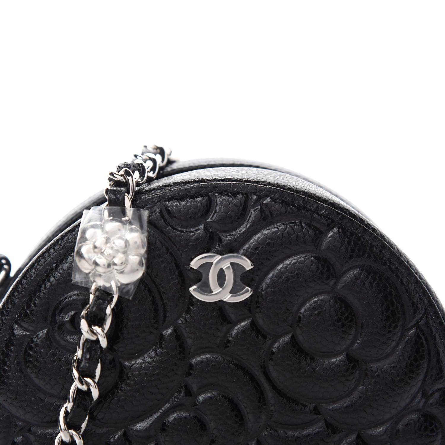 Chanel Caviar Camellia Embossed Round Clutch With Chain Black 10 of 11