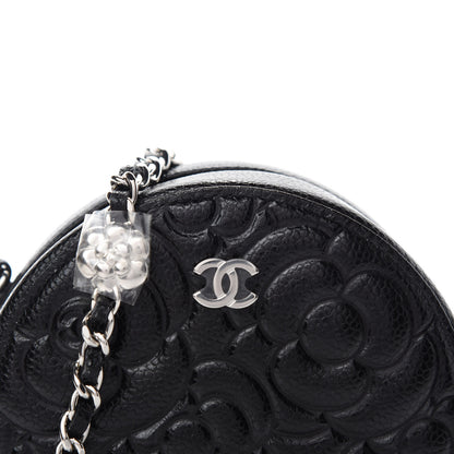Chanel Caviar Camellia Embossed Round Clutch With Chain Black 10 of 11