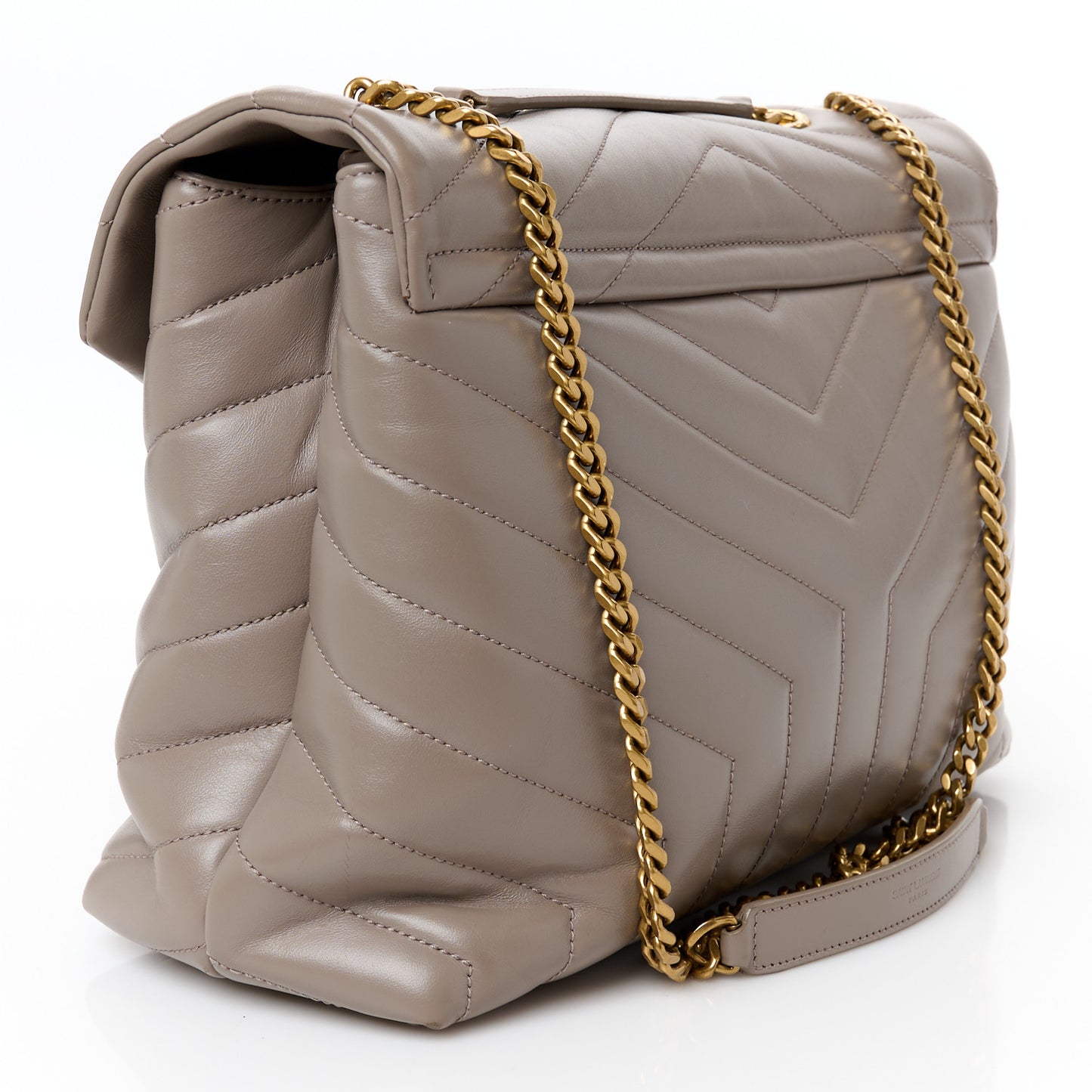 Calfskin Y Quilted Monogram Medium Loulou Chain Satchel Greyish Brown
