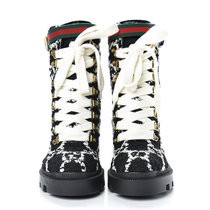 Gucci Tweed GG Monogram Lace Up Combat Ankle Boots 36 Black 2 of 9