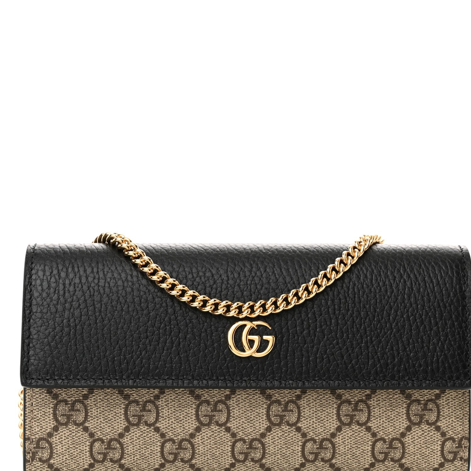 Gucci Dollar Calfskin GG Supreme Monogram Petite GG Marmont Wallet Chain Bag Black Beige Ebony 8 of 10