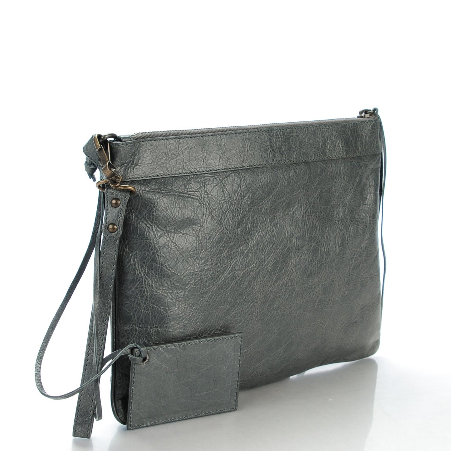 Agneau Classic Hardware Flat Handle Clutch Gris Tarmac