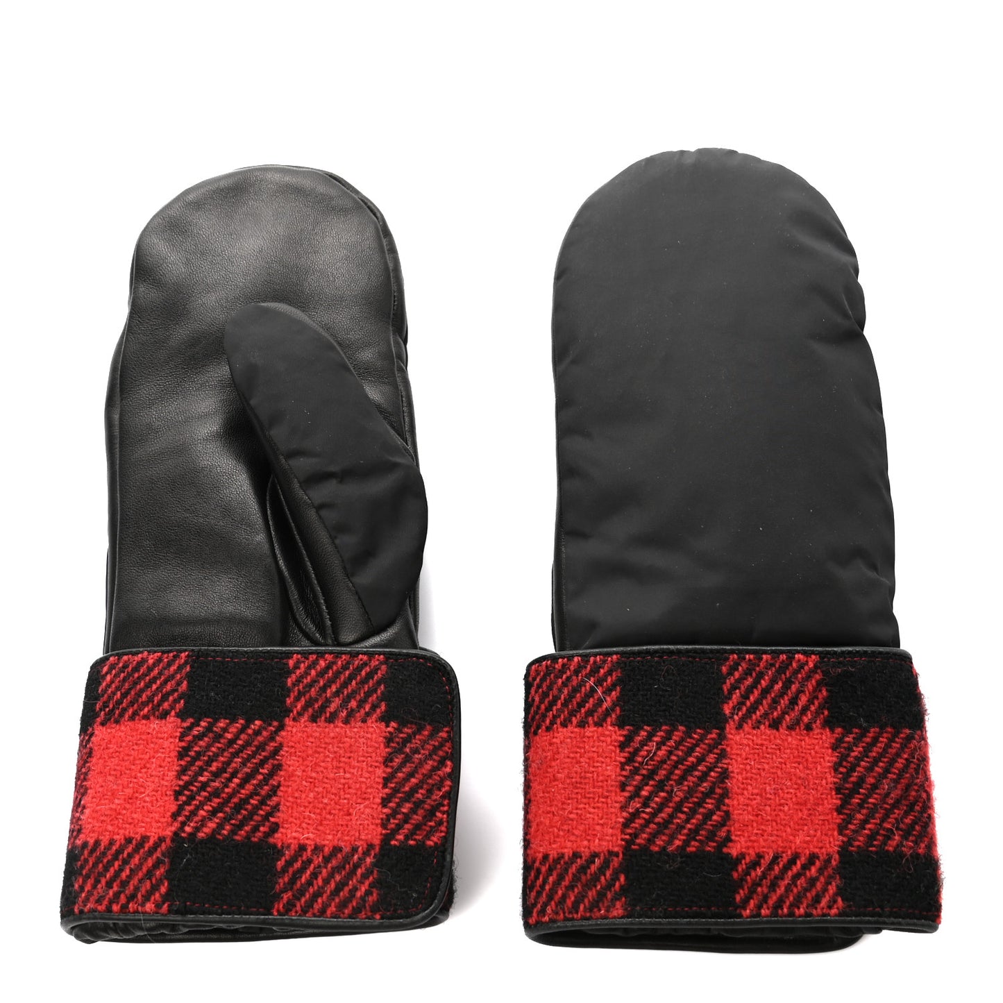 Wool Plaid Lambskin CC Gloves M Red Black