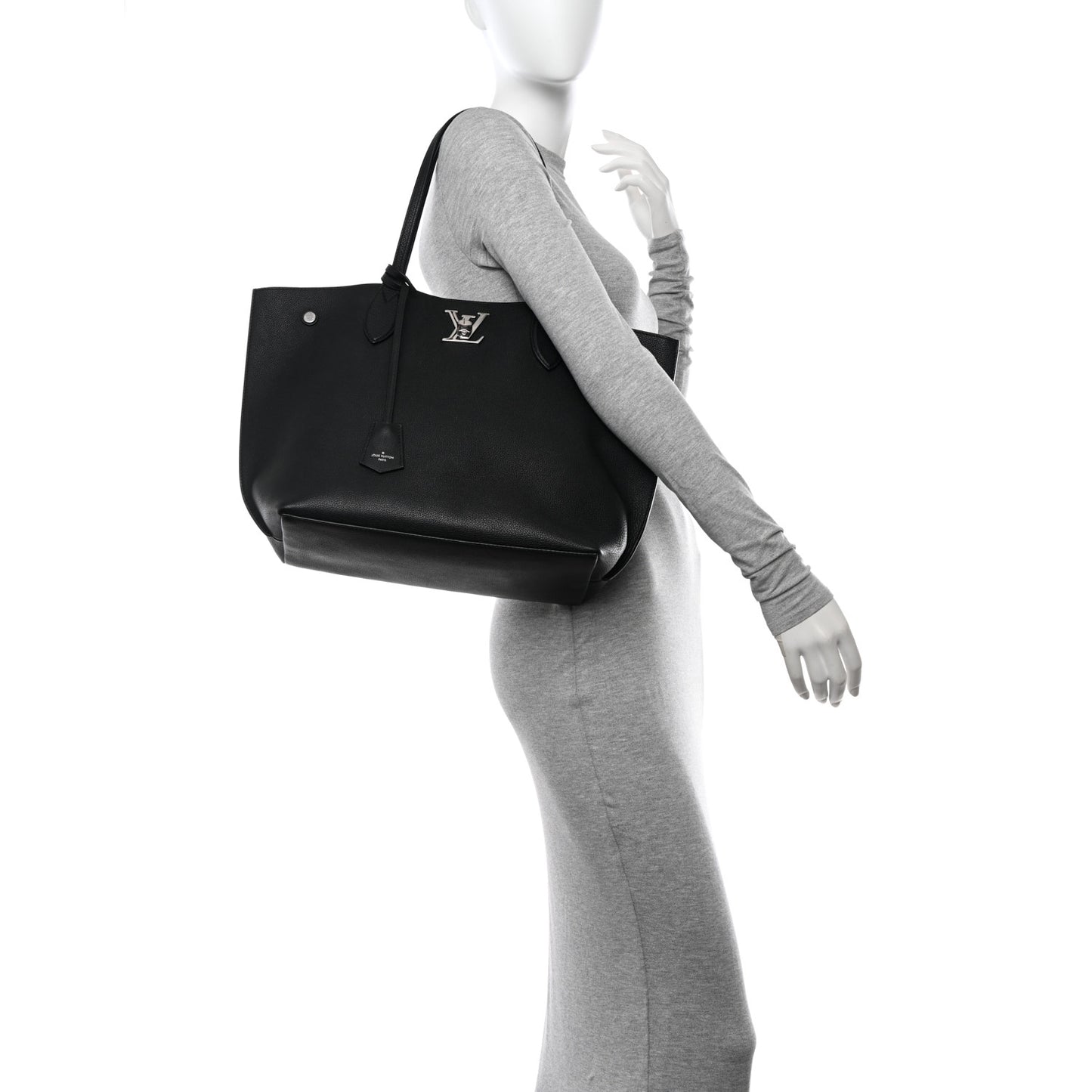 Calfskin Lockme Go Tote Black