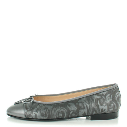 Chanel Metallic Lambskin Camellia Cap Toe Ballerina Flats 38 Dark Grey 1 of 8
