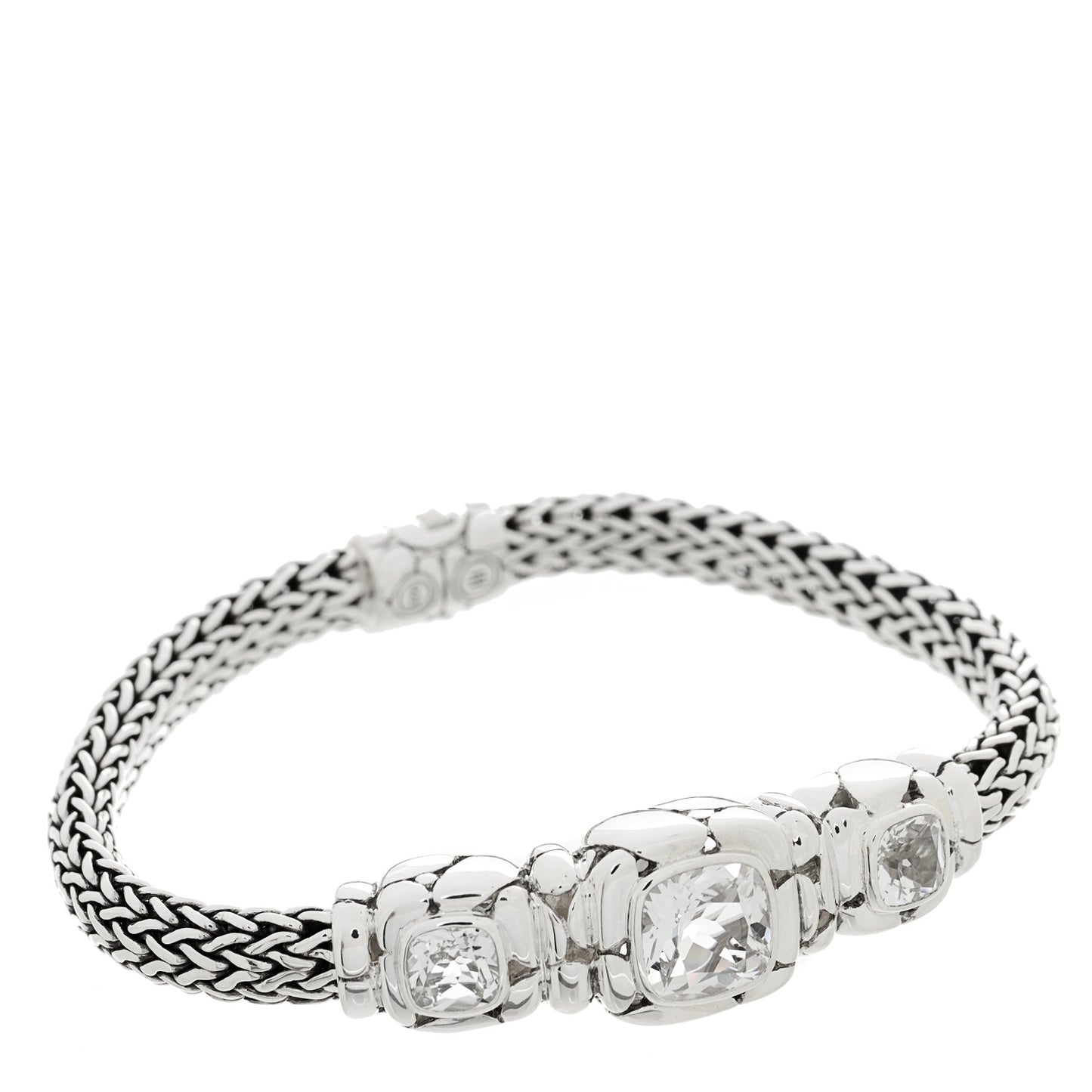 Sterling Silver White Topaz Quartz Three Station Kali Classic Chain Bracelet