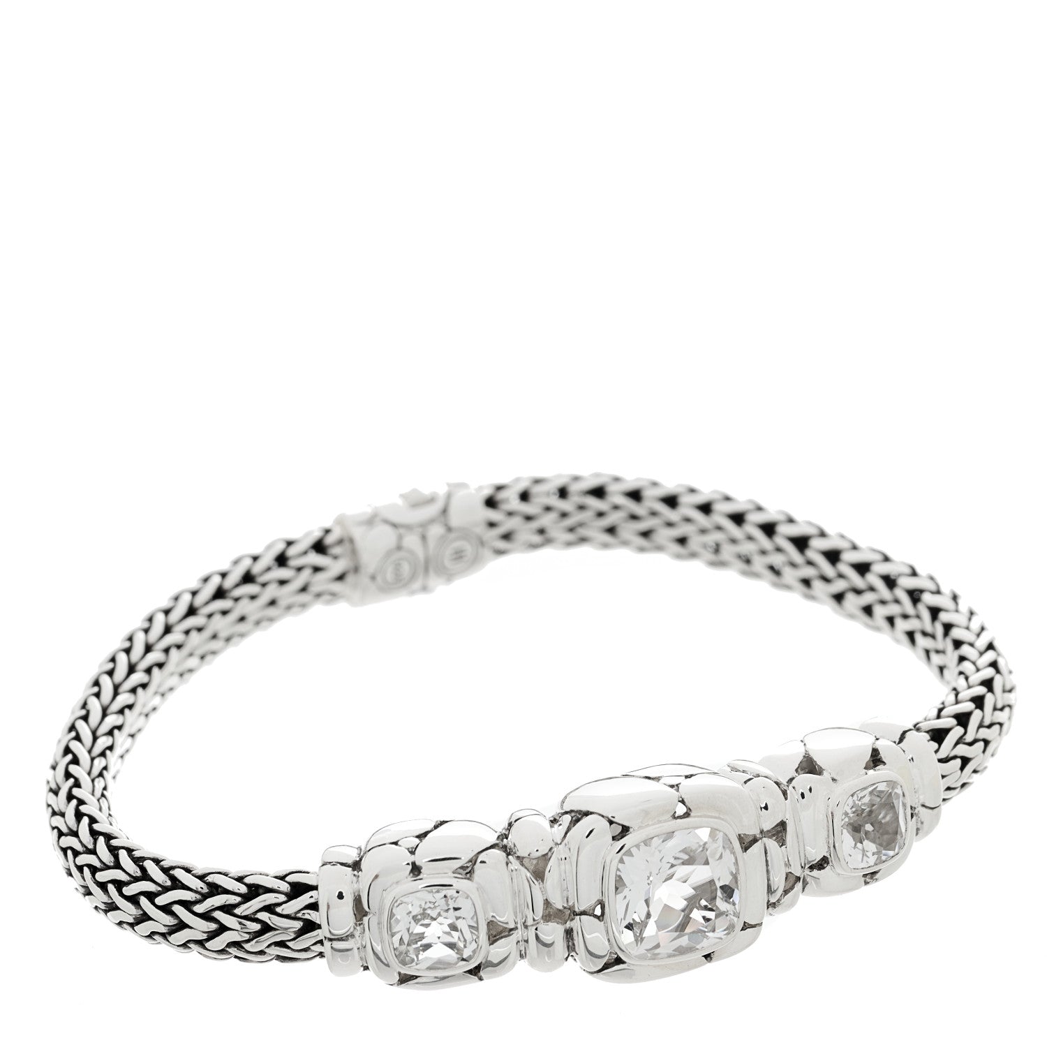 John Hardy Sterling Silver White Topaz Quartz Three Station Kali Classic Chain Bracelet 1 of 4