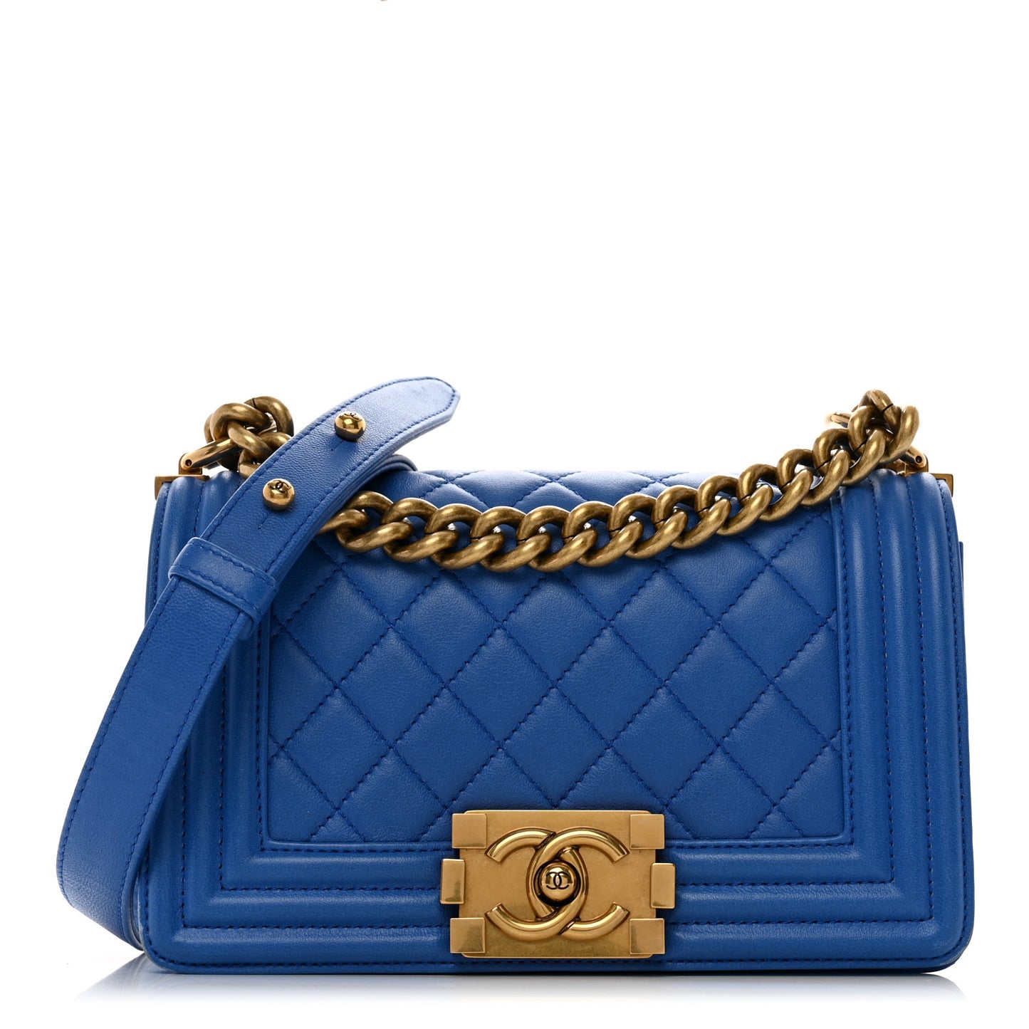 Lambskin Quilted Small Boy Flap Blue