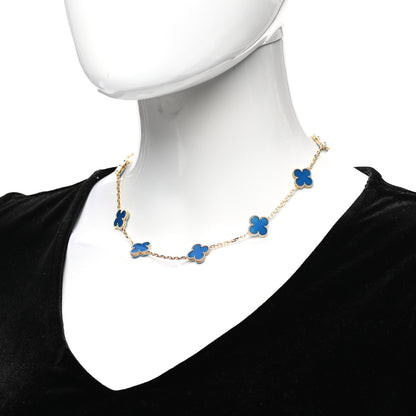 Van Cleef & Arpels 18K Yellow Gold Blue Agate 10 Motifs Vintage Alhambra Necklace 2 of 6
