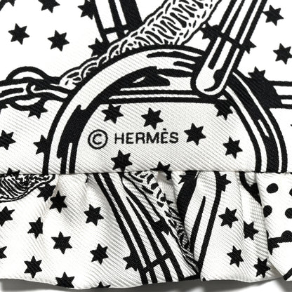 Hermes Silk Eperon d'Or Bandana Ruffle Twilly White Black 4 of 4