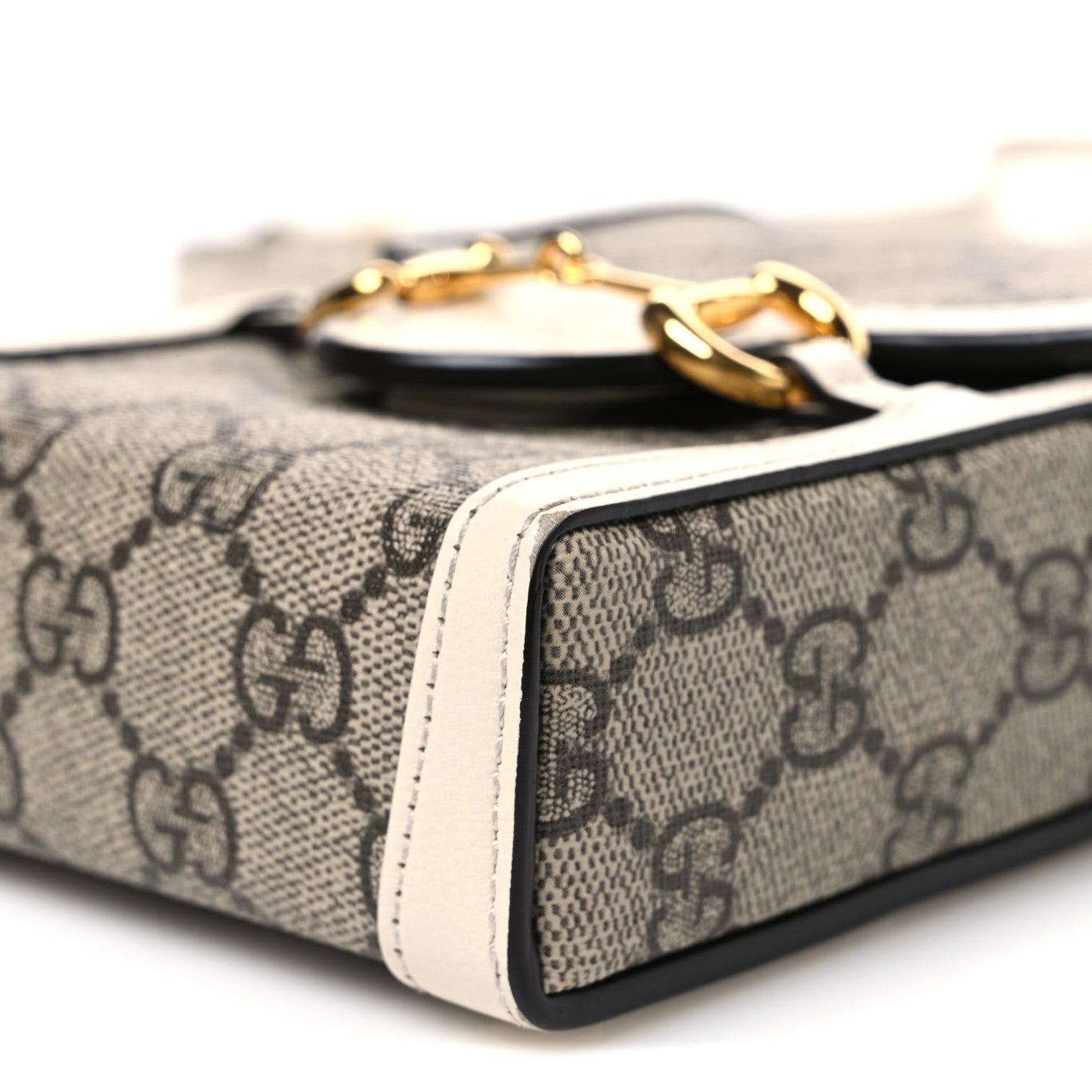 Gucci GG Supreme Monogram Azalea Calfskin Mini Horsebit 1955 Crossbody Bag Beige Ebony Mystic White 10 of 11