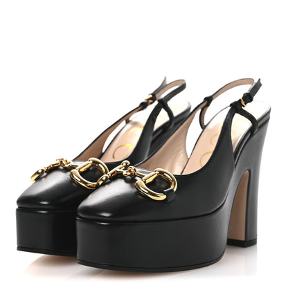 Gucci Nappa Horsebit Platform 35/120mm Slingback Pumps 35 Black 4 of 11