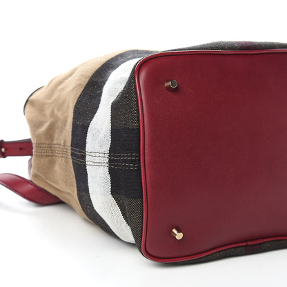 Burberry Grainy Calfskin Canvas Mega Check Medium Ashby Tassel Hobo Burgundy Red 7 of 10