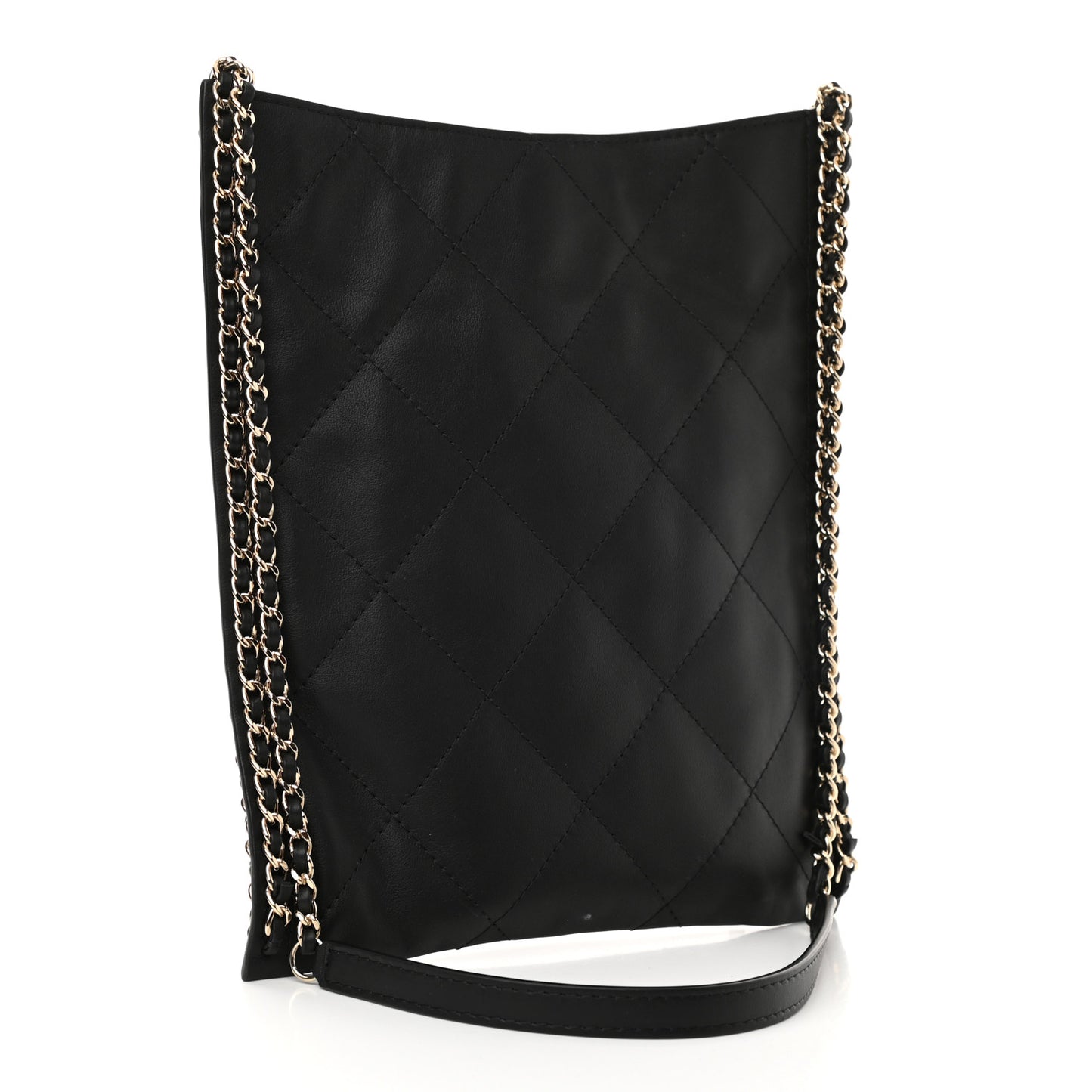 Calfskin Quilted Small Chain Flat Tote Black