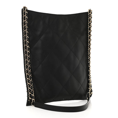 Chanel Calfskin Quilted Small Chain Flat Tote Black 3 of 13
