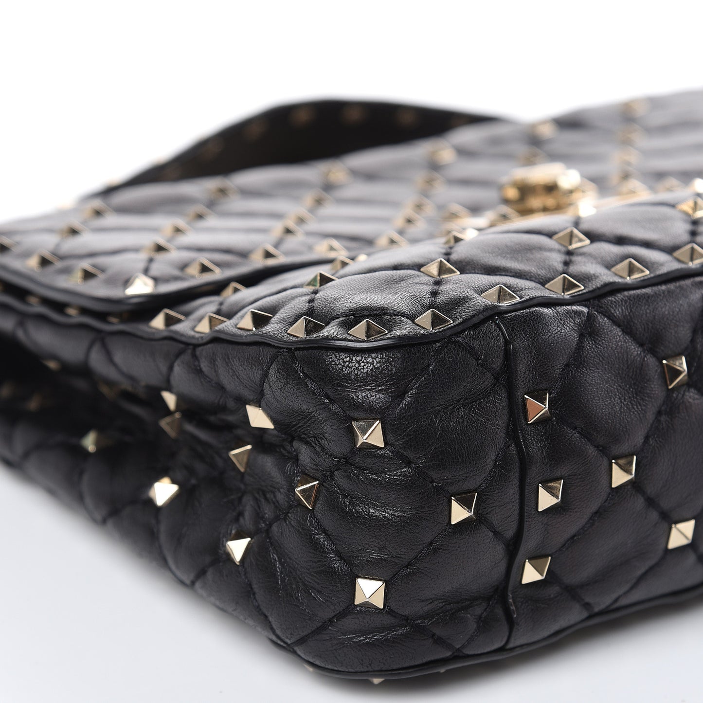 Lambskin Medium Rockstud Spike Shoulder Bag Black