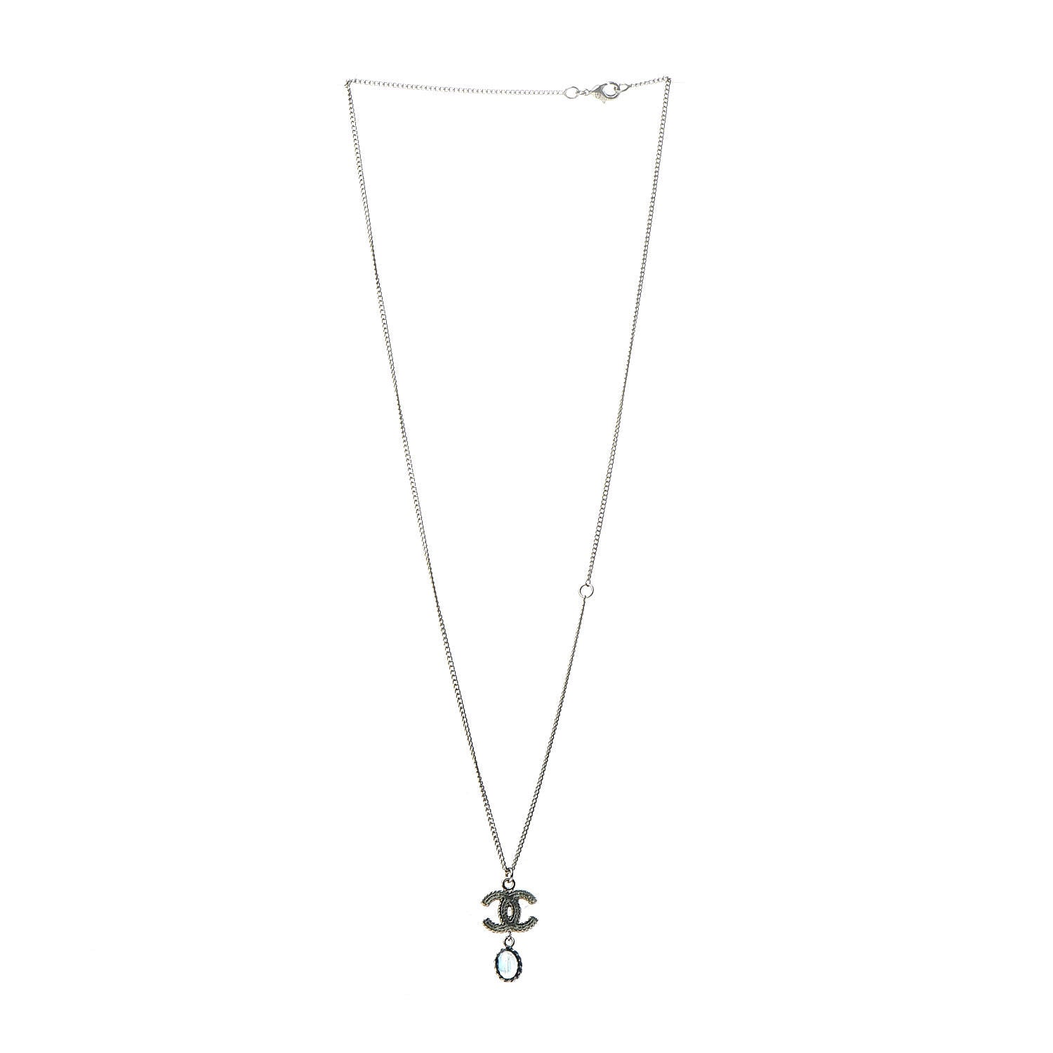 Chanel Enamel CC Drop Necklace Silver 3 of 6