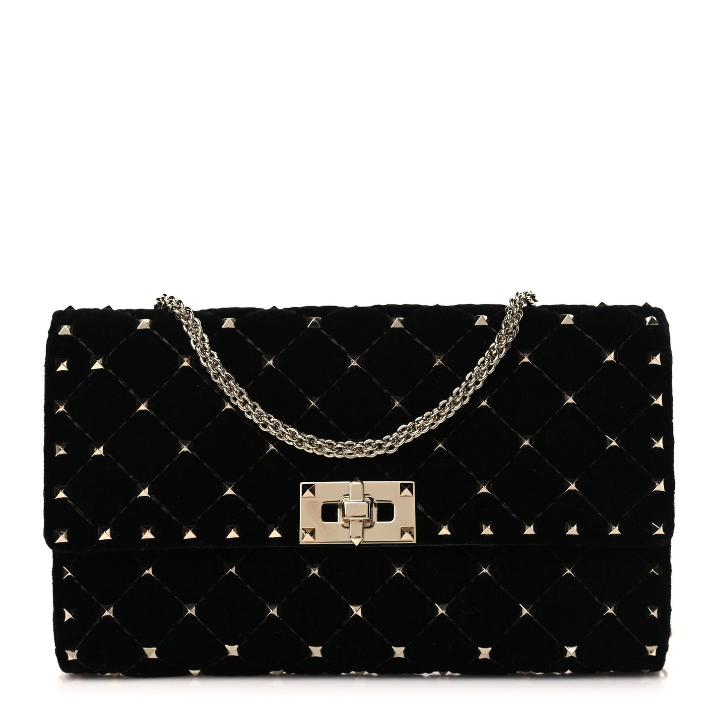 Velvet Rockstud Spike Wallet on Chain Black