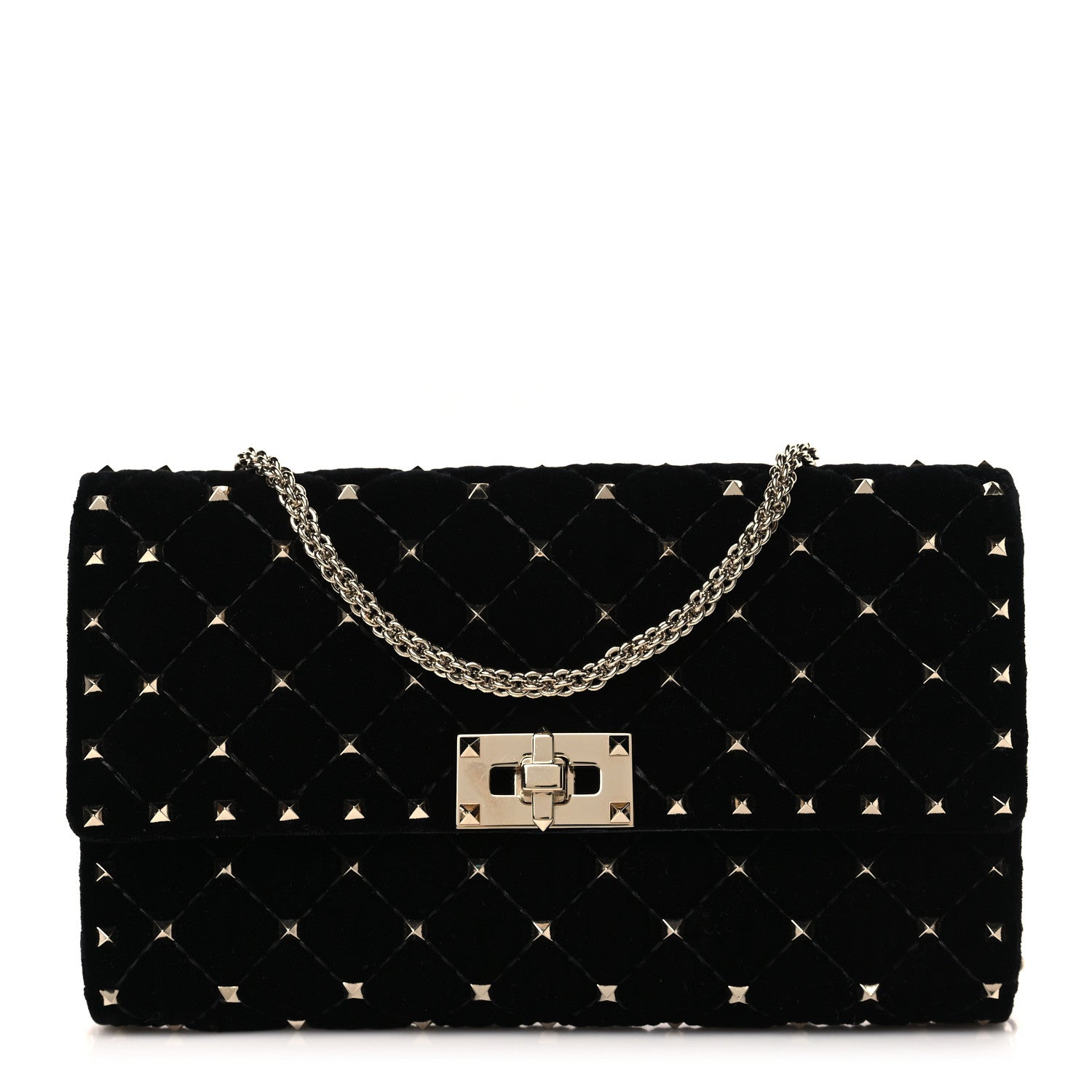 Valentino Garavani Velvet Rockstud Spike Wallet on Chain Black 1 of 8