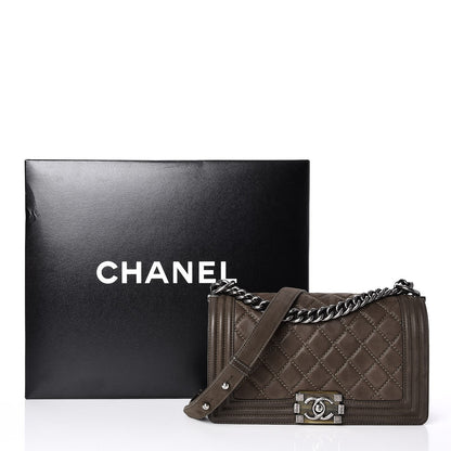 Chanel Iridescent Calfskin Quilted Medium Boy Flap Dark Khaki 9 of 9