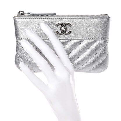 Chanel Metallic Sheepskin Chevron Quilted Small Vintage Mademoiselle Cosmetic Case Silver 2 of 10