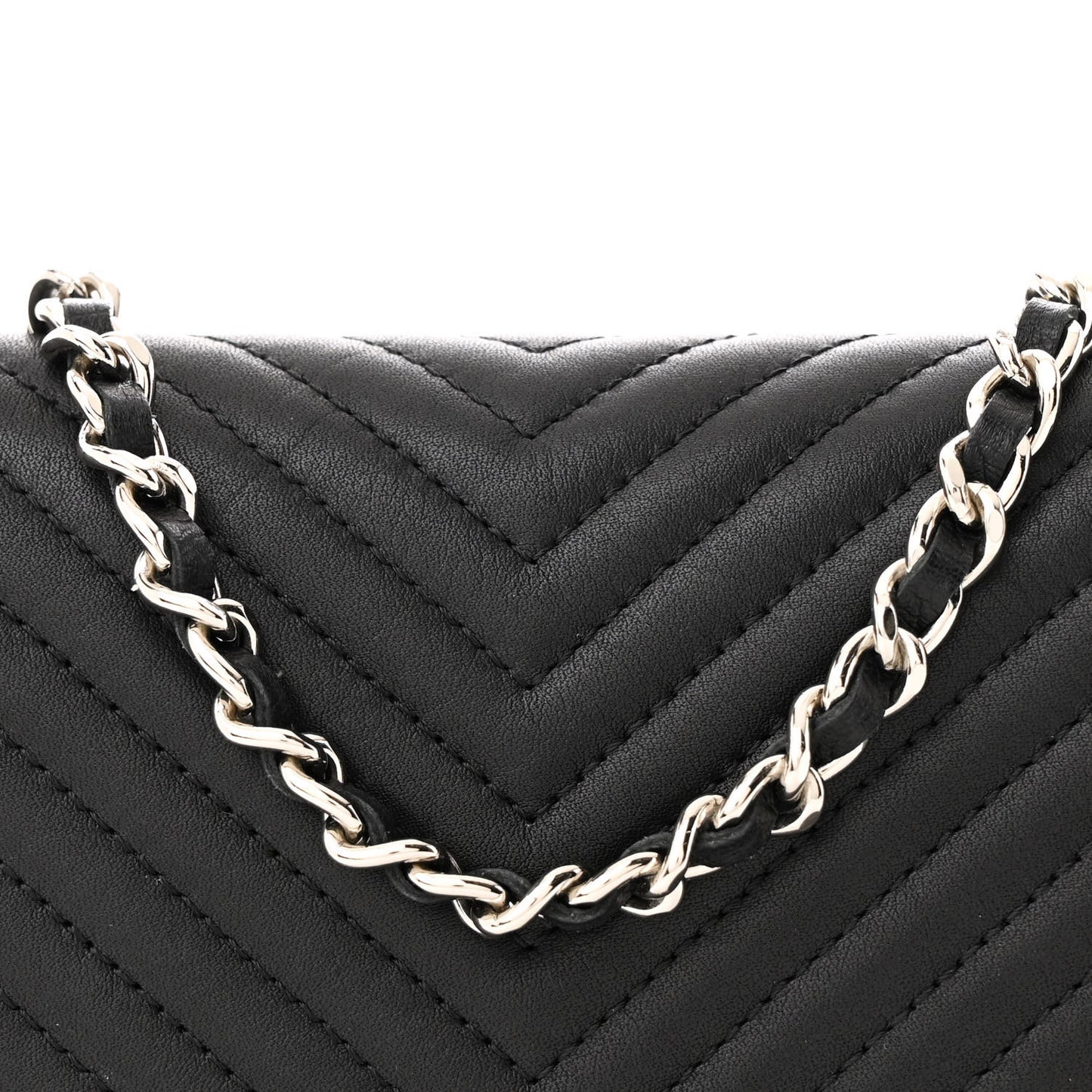 Calfskin Chevron Quilted Boy Wallet On Removable Chain WOC Black