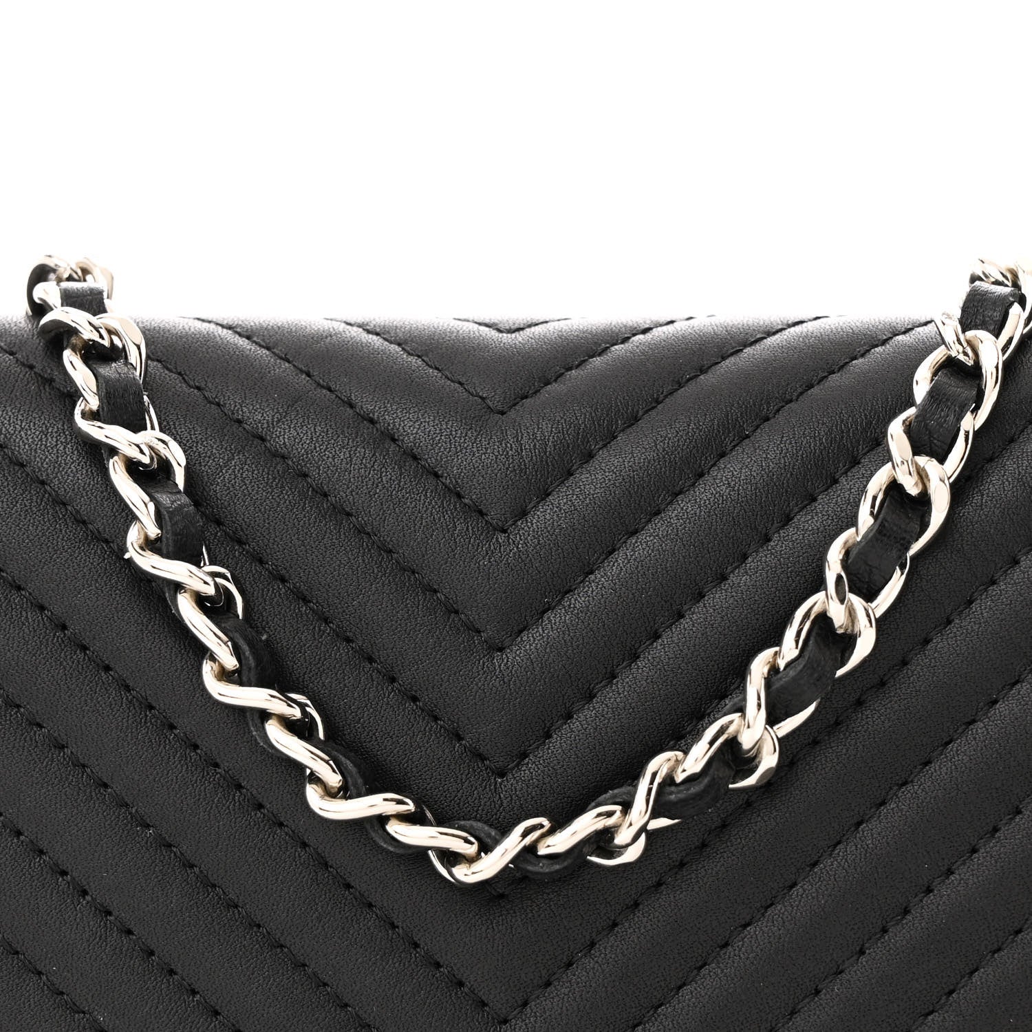 Chanel Calfskin Chevron Quilted Boy Wallet On Removable Chain WOC Black 9 of 12
