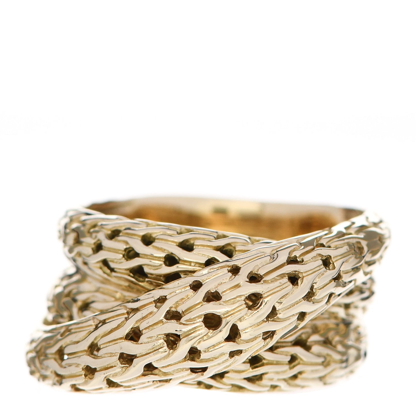 18K Yellow Gold Tiga Classic Chain Crossover Ring 56 7.75