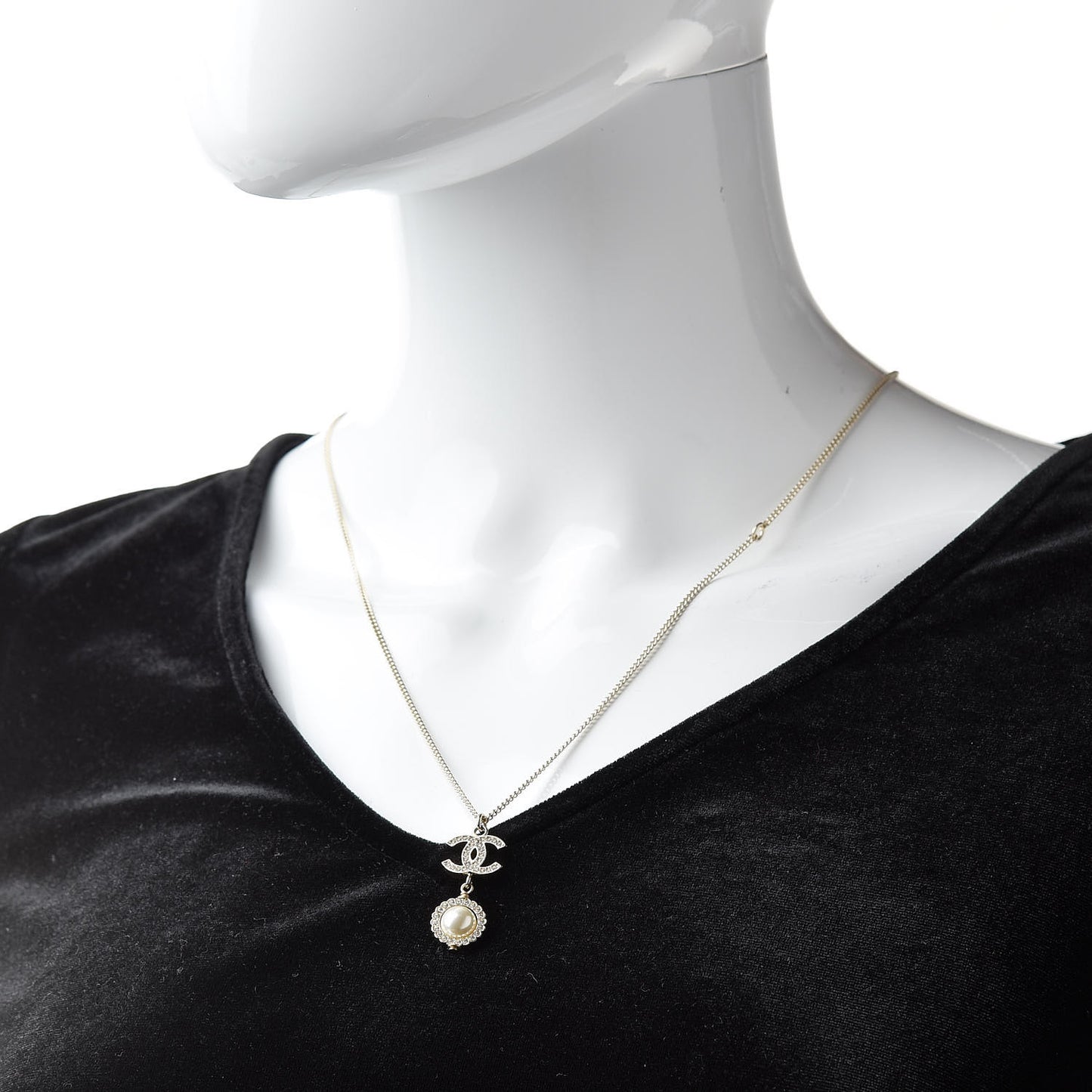 Crystal CC Pearl Drop Necklace Gold