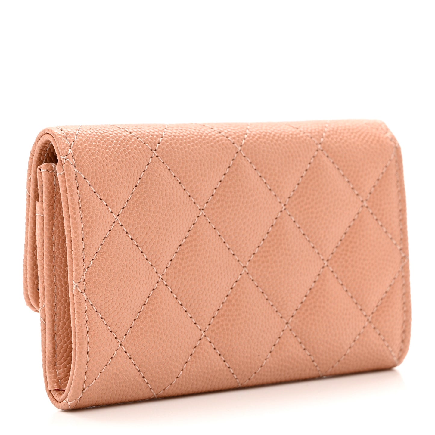 Caviar Metal Perforated Quilted CC Flap Card Holder Beige