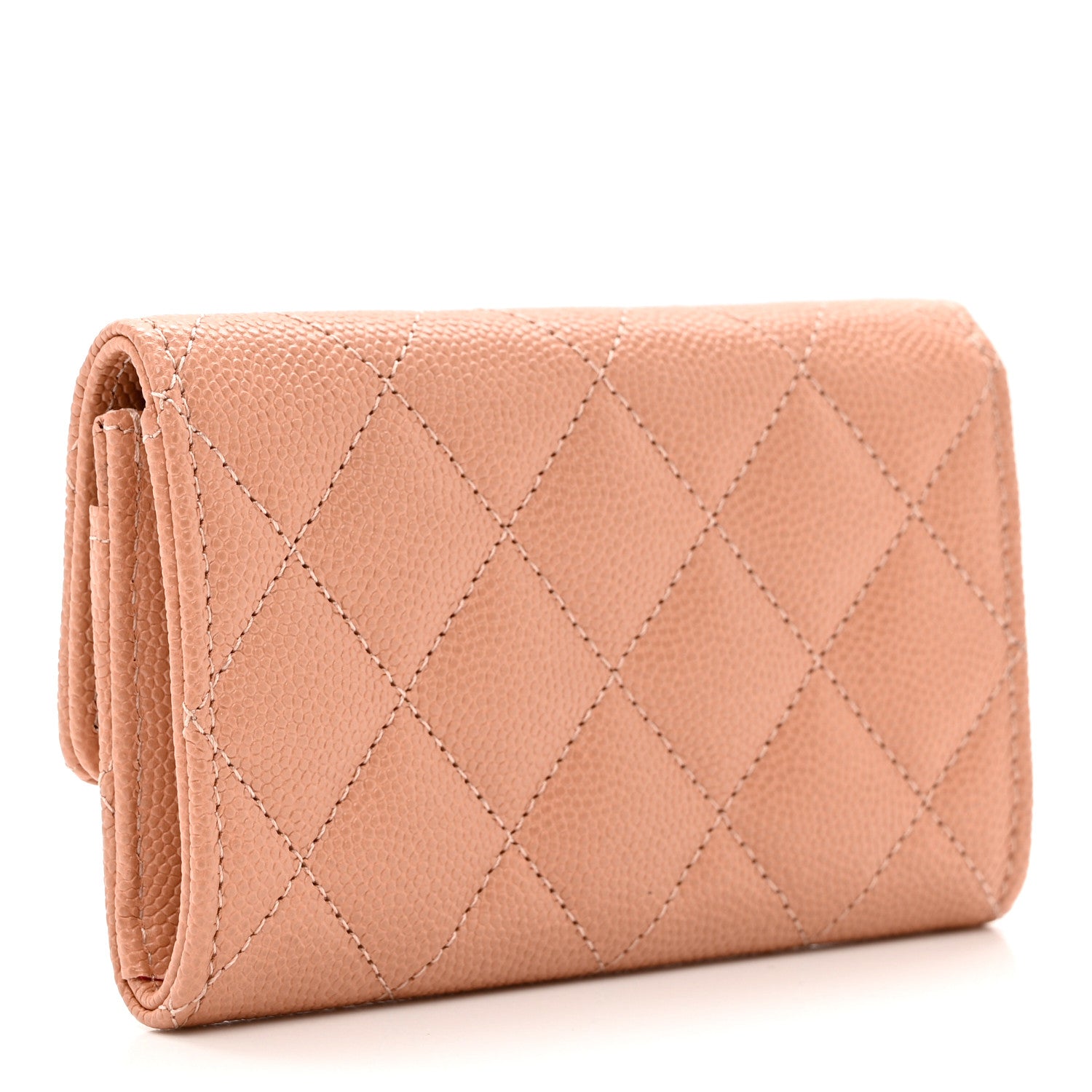 Chanel Caviar Metal Perforated Quilted CC Flap Card Holder Beige 3 of 8