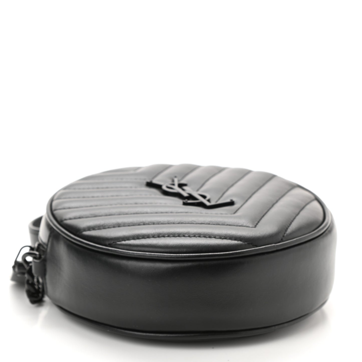 Calfskin Matelasse Chevron Round Vinyle Camera Bag Black