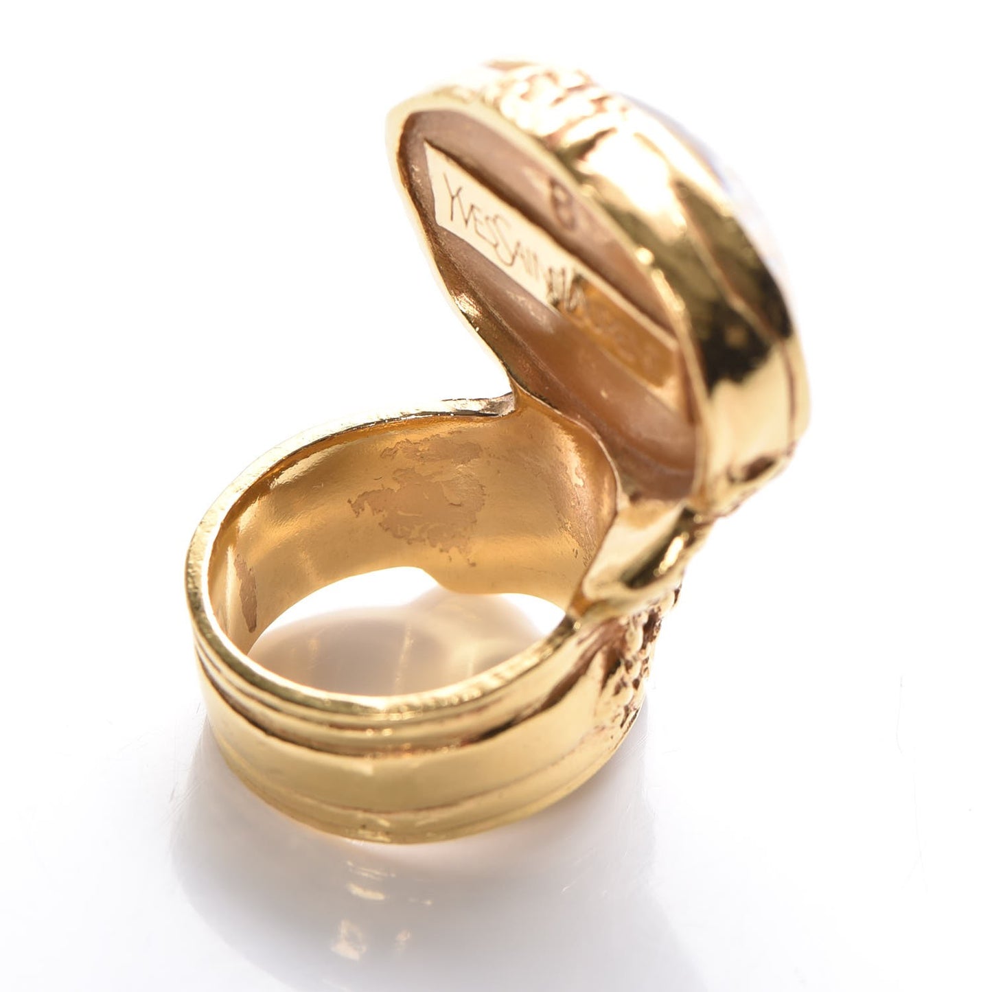Glass Cabochon Arty Ovale Ring 8 Gold Beige Clair
