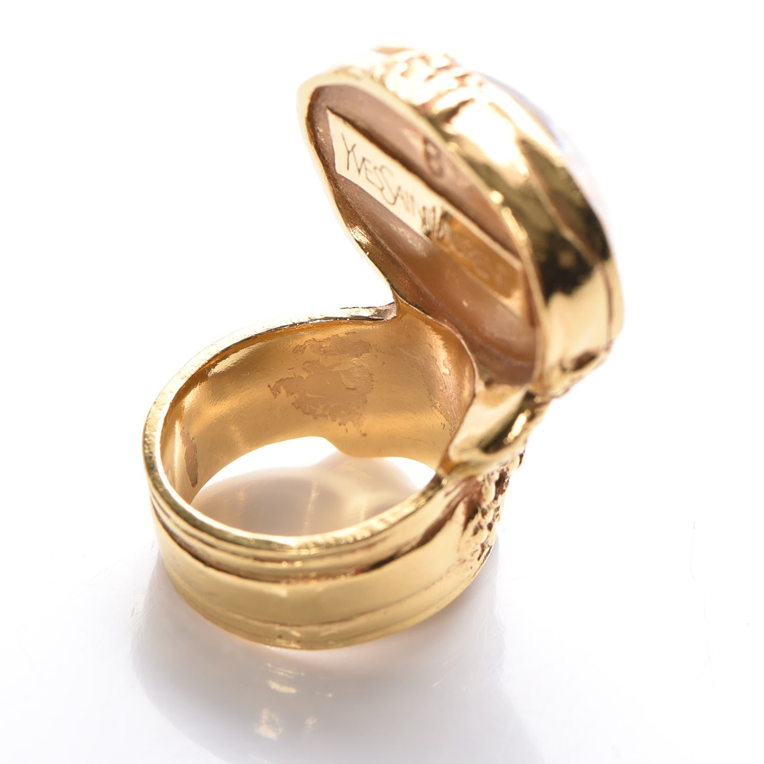 Saint Laurent Glass Cabochon Arty Ovale Ring 8 Gold Beige Clair 5 of 7